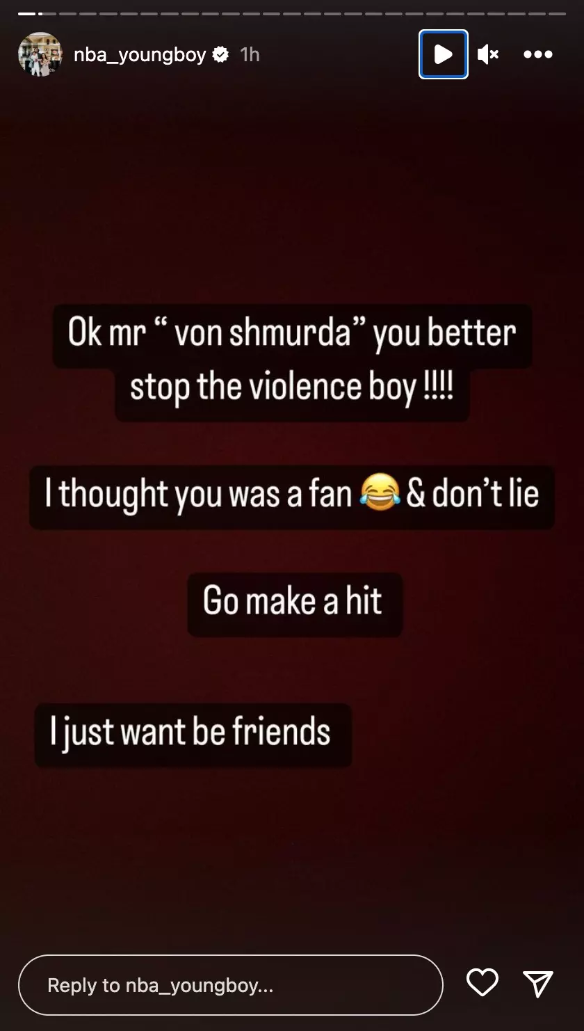 NBA YoungBoy Bobby Shmurda beef Instagram Story 1