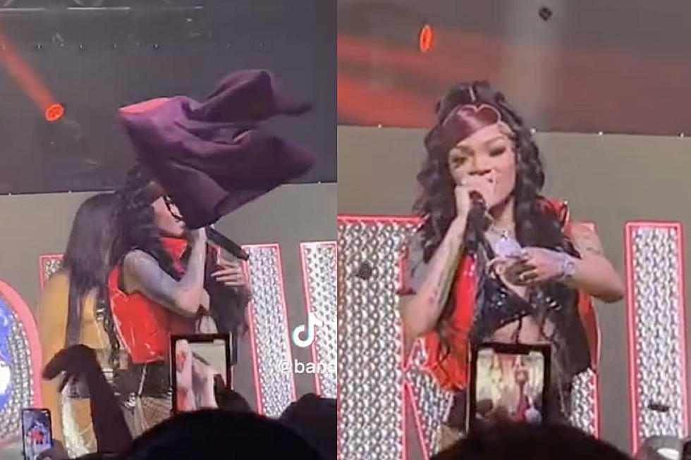 GloRilla Hit in the Face With Jacket While Performing, Warns Fan to Stop Throwing Things at Her &#8211; Watch
