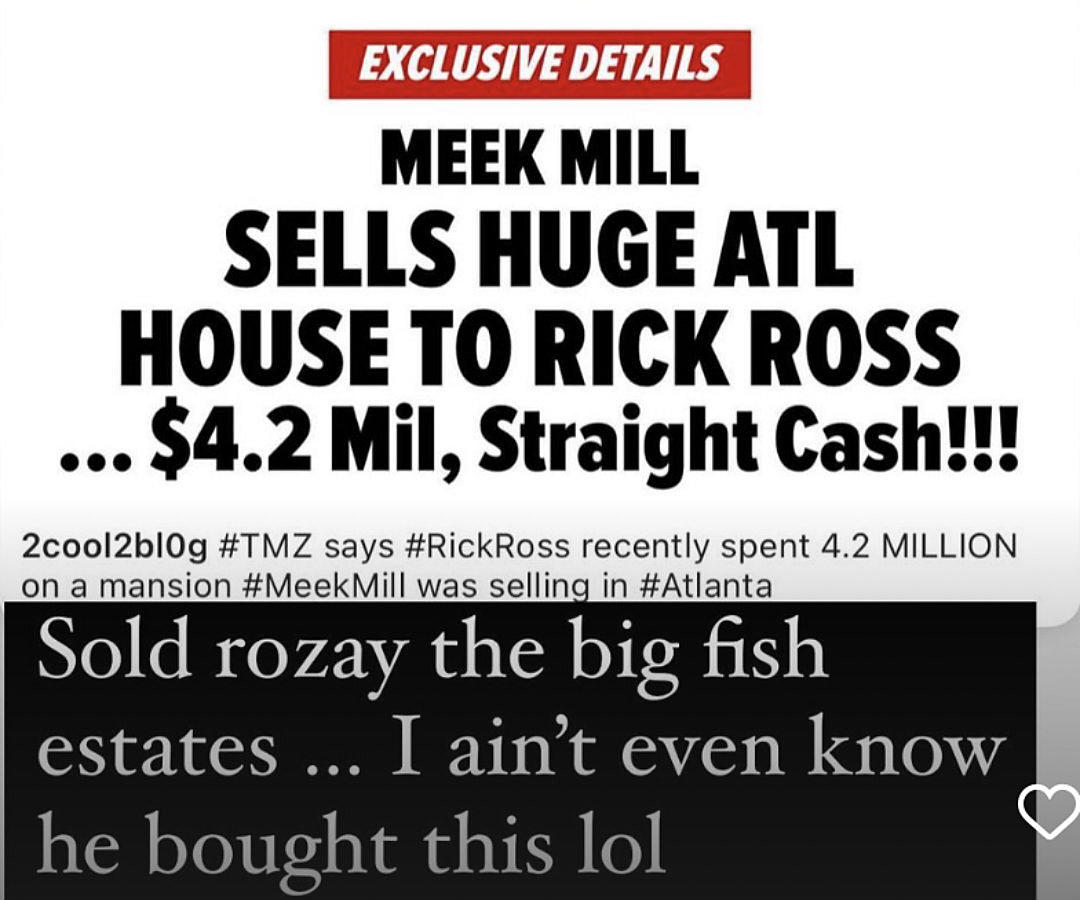 Rick Ross Buys Meek Mill's Atlanta Mansion for $4.2 Million in Cash