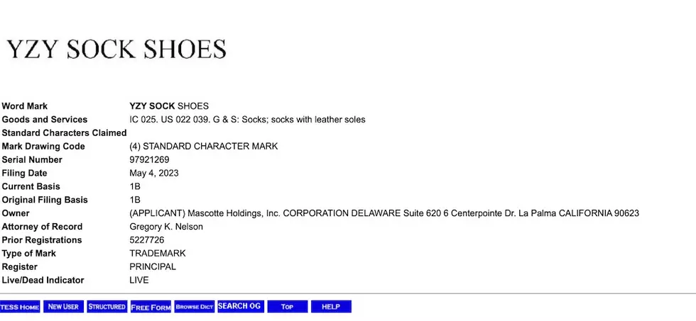 Kanye west filed trademark for YZY Sock Shoe.