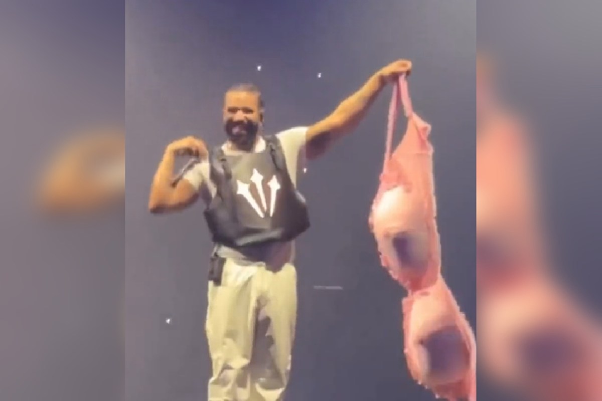Drake Shows Off Collection of Bras Thrown on Stage During the It's