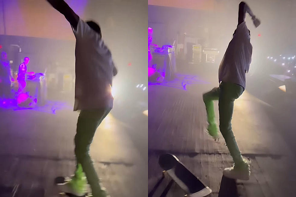 Soulja Boy Almost Falls Off Skateboard on Stage During Show