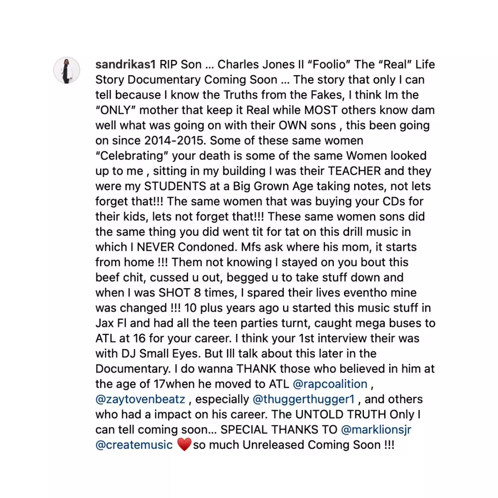Foolio's mom releases statement.