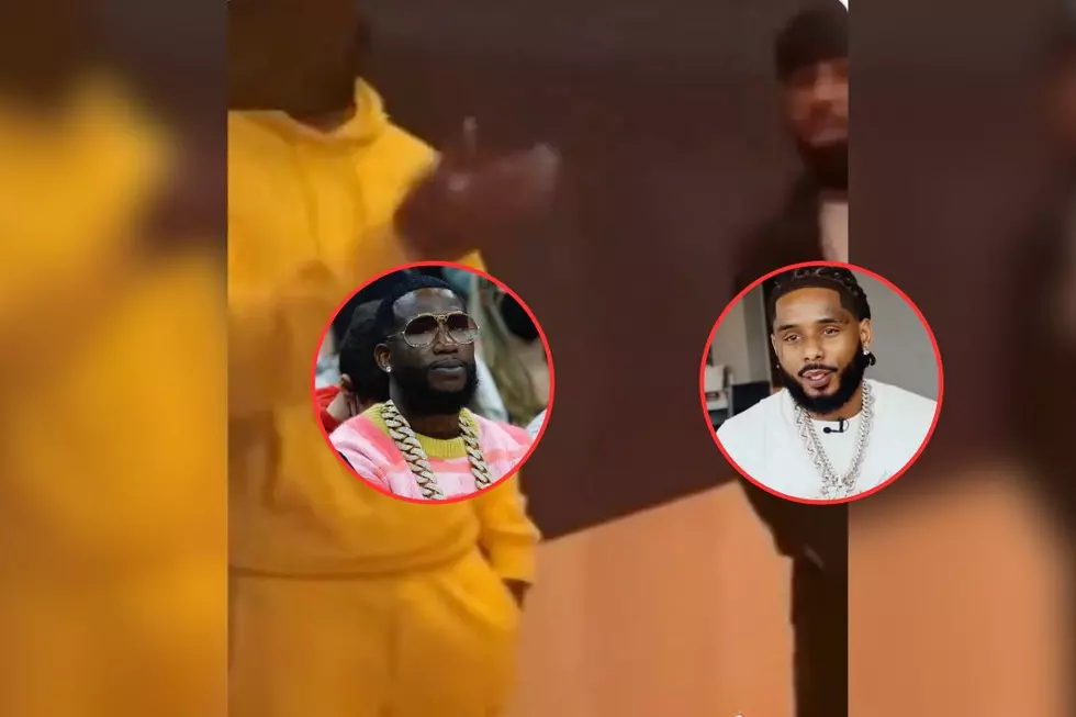 New video of Gucci Mane robbery surfaces online. / Gucci Mane (C) looks on during a game between the Philadelphia 76ers and Golden State Warriors at Wells Fargo Center on December 11, 2021 in Philadelphia, Pennsylvania. / Pooh Shiesty in interview with XXL.
