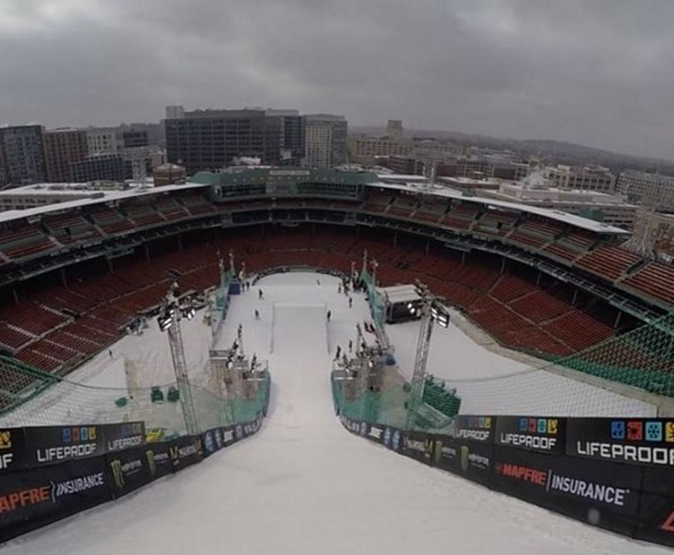 Meanwhile, at Fenway Park, There is a 140ft Skiing Ramp on The Green Monster! [WATCH]