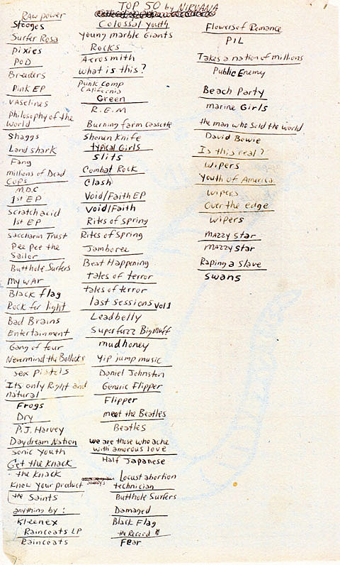 Kurt Cobain's 50 favorite albums