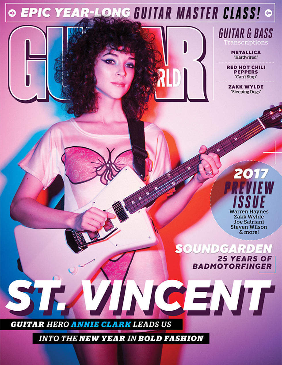 St Vincent on cover of Guitar World! (in a “bikini,” naturally)