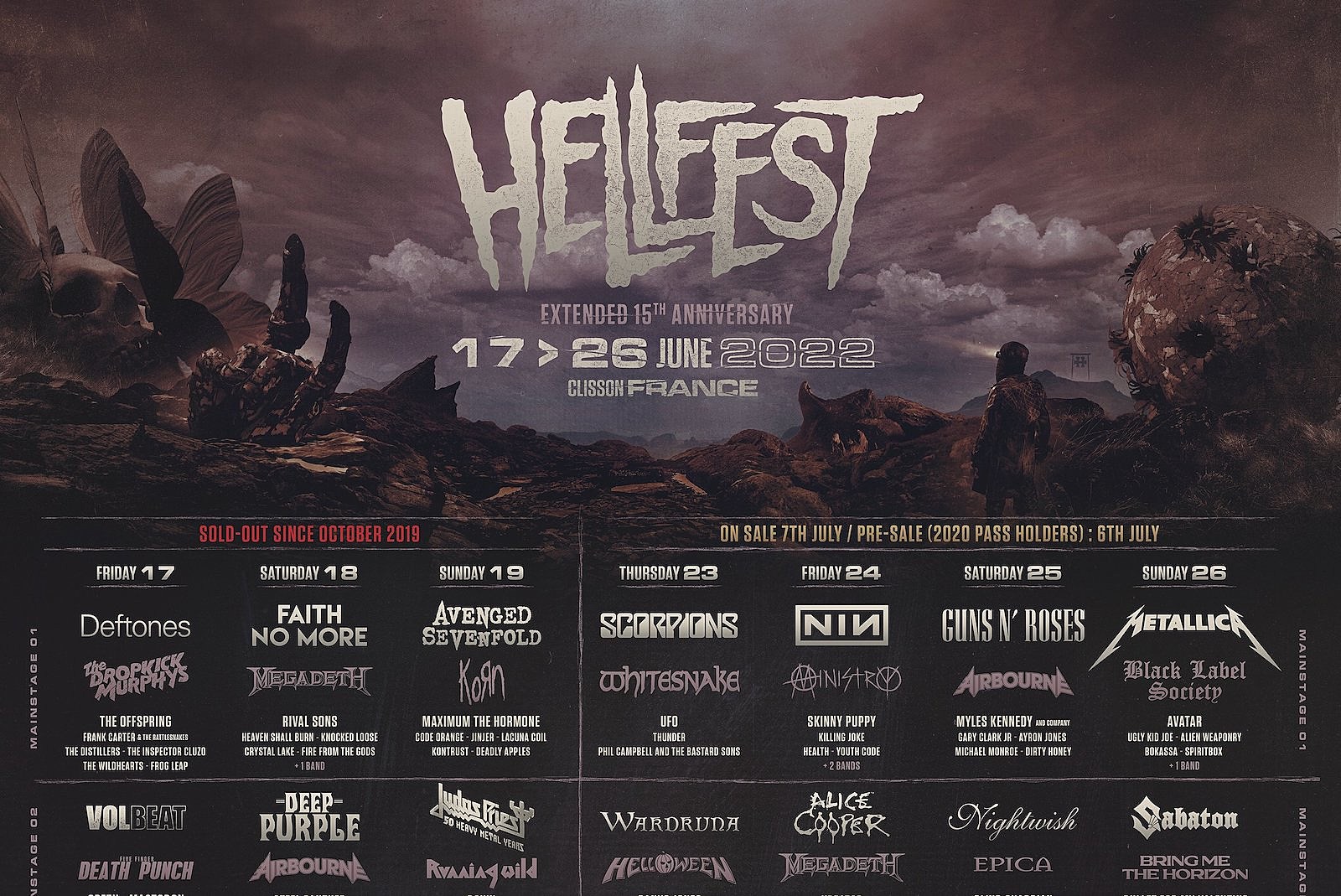 hellfest lineup metallica judas priest hell mercyful deftones powermetalfrance townsquare jours nin gnr rakyat pikiran guns confirmado junto importantes bandas