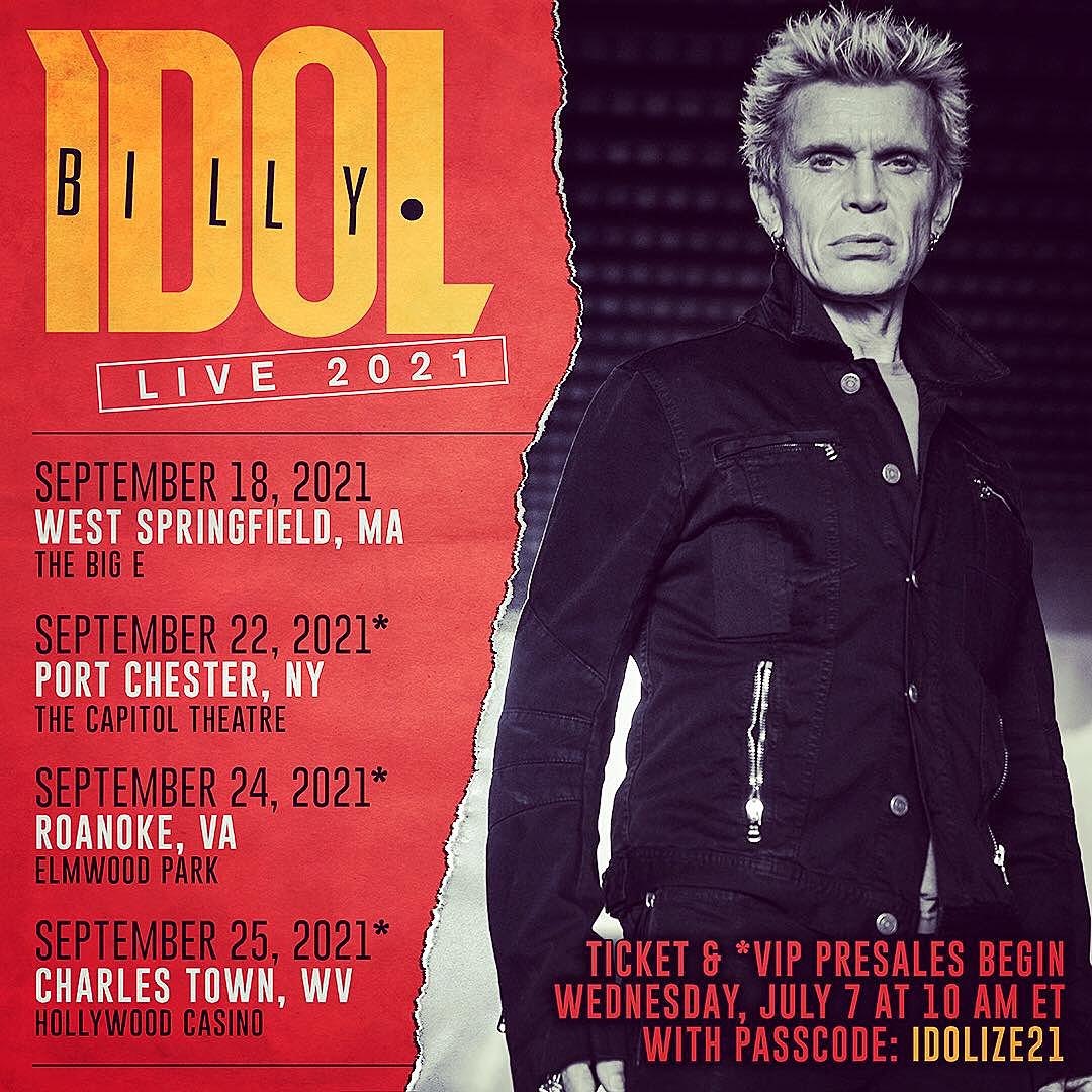 Billy Idol touring, announces new East Coast dates