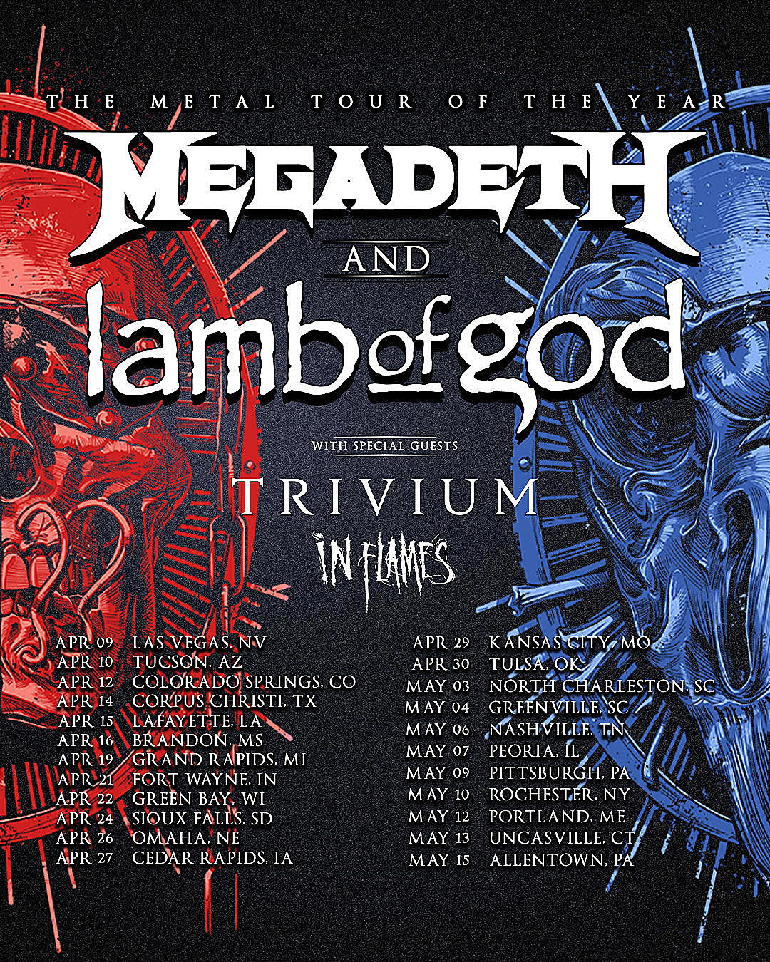 Tour news: Megadeth Lamb of God, Tom, Parkway Tyondai Braxton, more