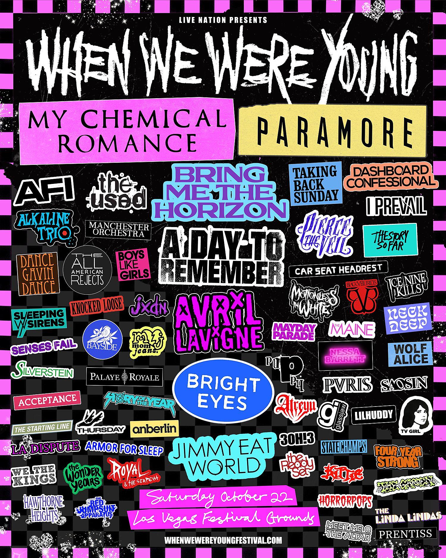 My Chemical Romance, Paramore, Avril Lavigne, Bright Eyes, more playing  When We Were Young 2022