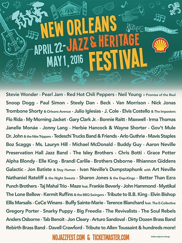 New Orleans Jazz Fest 2016 lineup Neil Young, Paul Simon, Stevie