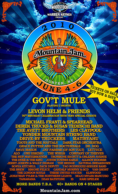 Mountain Jam (6/4-6) the Clearwater Festival (6/19-20) have announced initial 2010 NY concert