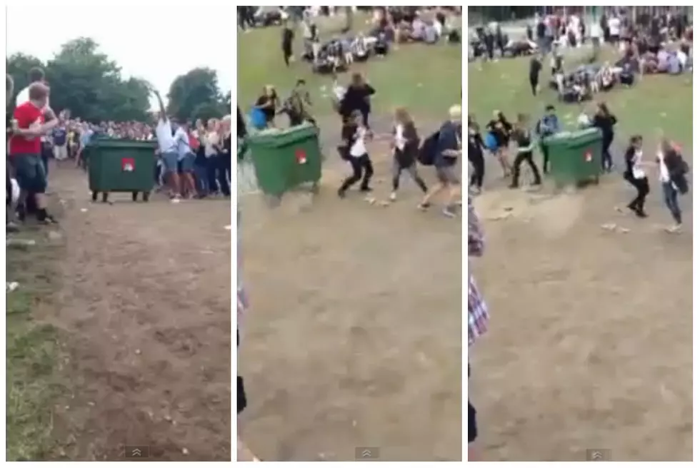 Chick Gets Blasted by a Runaway Dumpster [VIDEO]