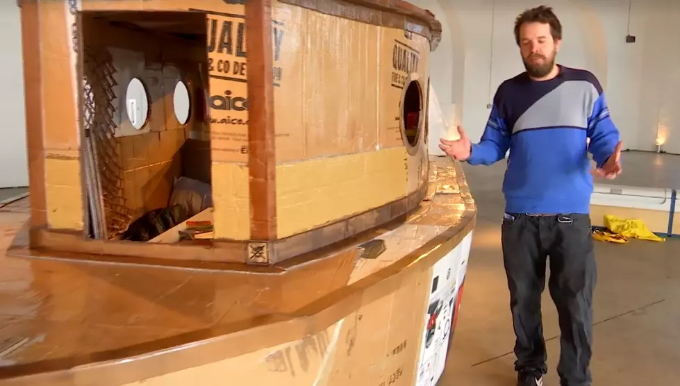 Cardboard Boat Made From 300 Boxes Includes Wine Rack and Card Table [VIDEO]