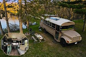 Sleep Along Michigan’s Muskegon River in a Converted School Bus...