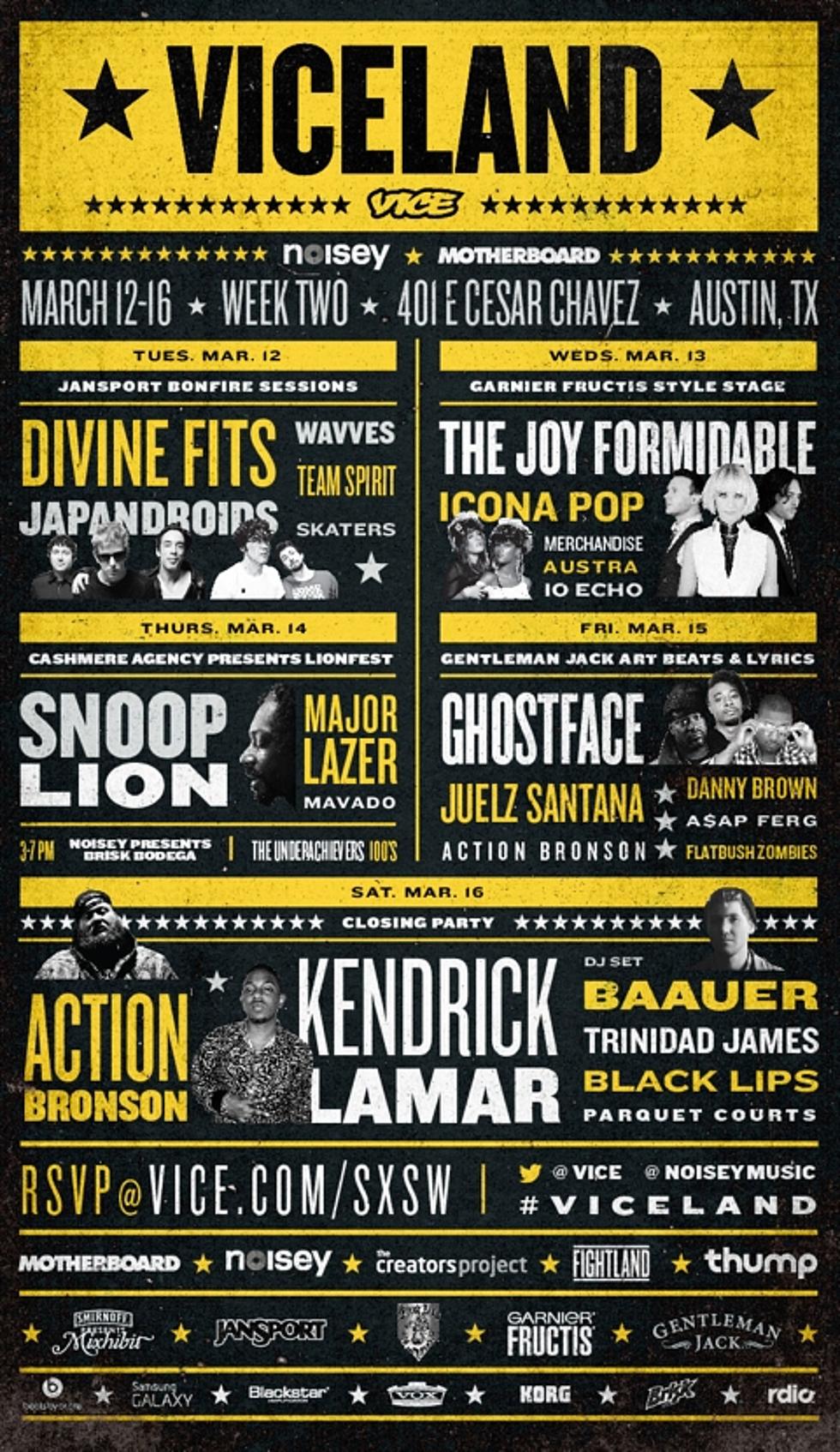 Kendrick Lamar, Baauer, Japandroids, Divine Fits, Snoop Lion, Major Lazer, Parquet Courts &#038; more playing VICELAND