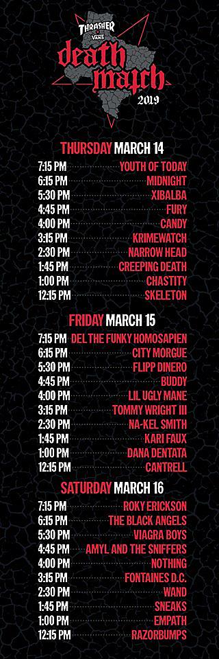 Thrasher Death Match 2019 set times (Youth of Today, Del The Funky  Homosapien, more)