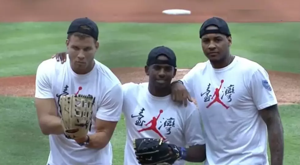 Blake Griffin, Chris Paul and Carmelo Anthony Eventually Throw The First Pitch [Video]