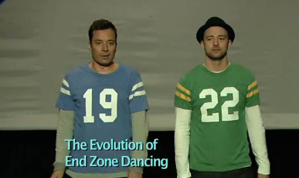Watch Justin Timberlake + Jimmy Fallon Follow The ‘Evolution Of End Zone Dancing’