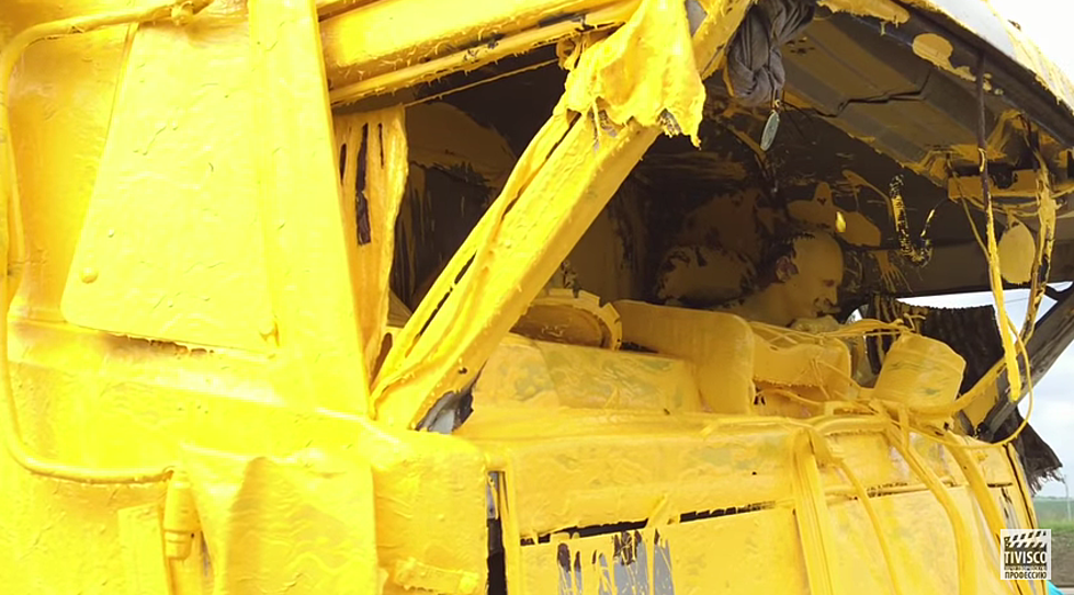 Yellow Paint Truck Accident Leaves Driver Trapped In Vehicle [Video]