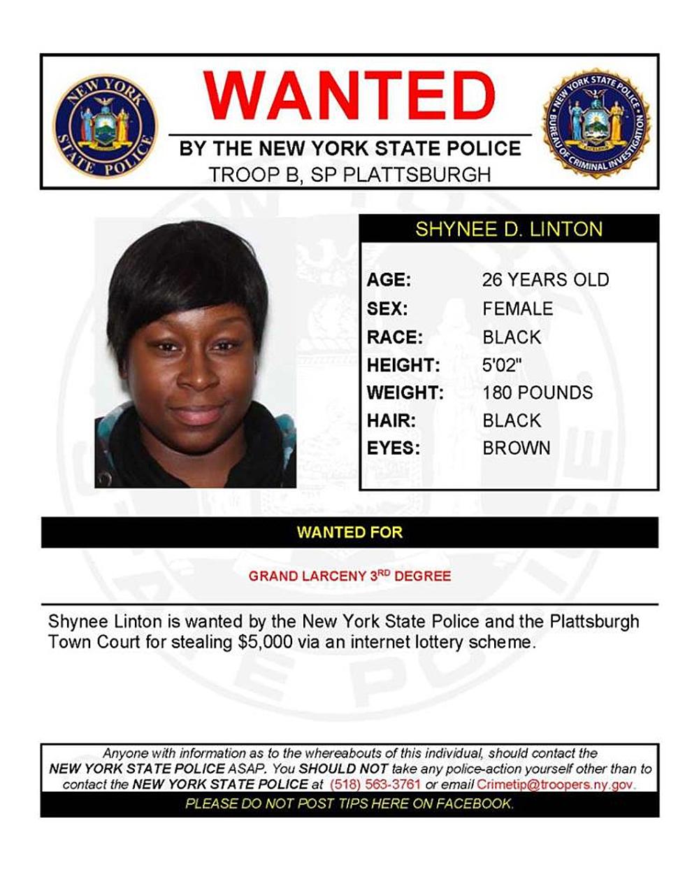 Warrant Wednesday: Woman Wanted For Internet Lottery Scheme