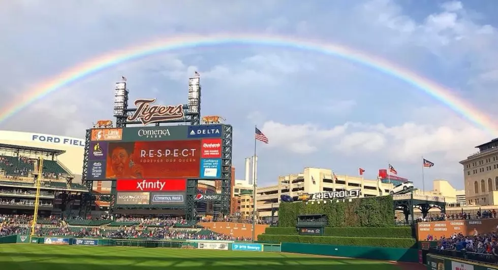 Rainbow Appears Over Comerica Park During Aretha Franklin Tribute