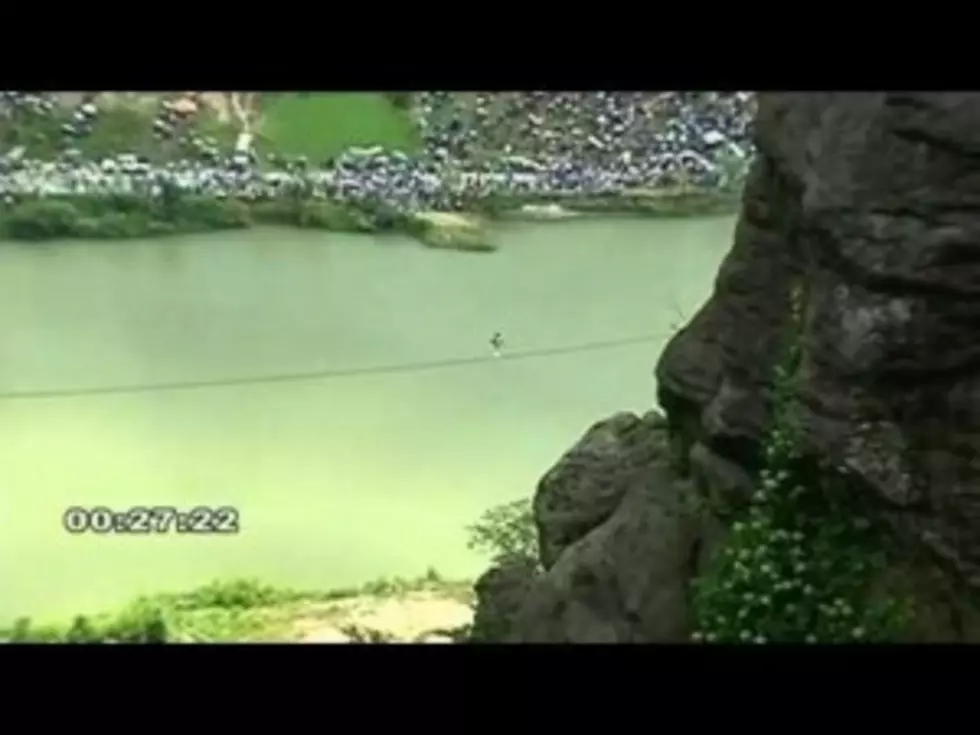Blindfolded,Backwards Tightrope Walker..Gee What Could Go Wrong? [VIDEO]