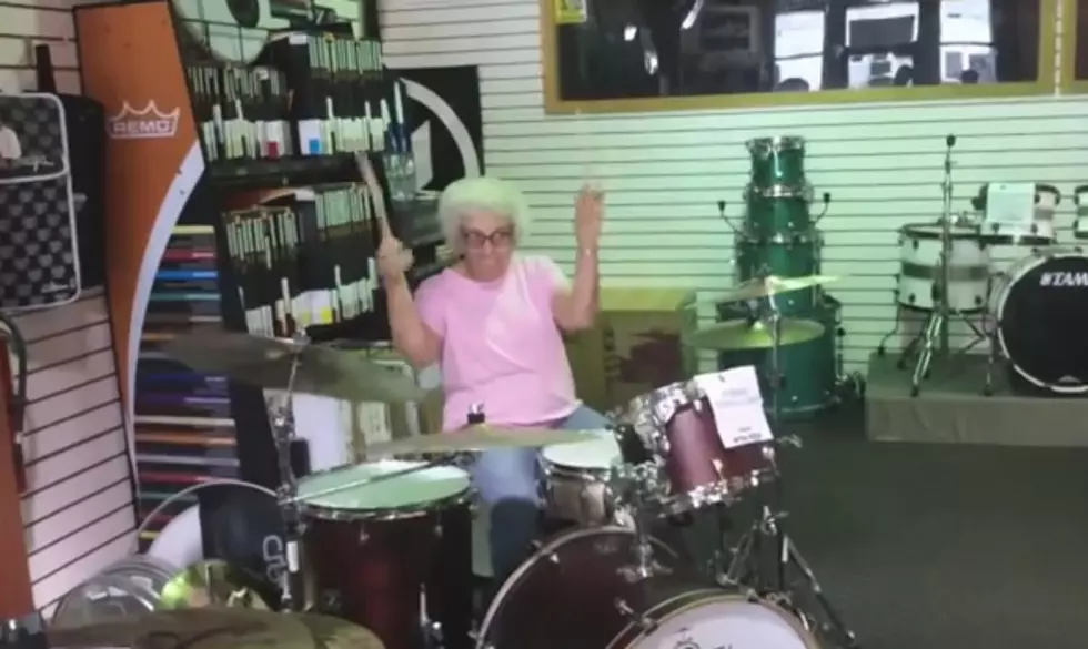 Old Lady Rocks Out At Drum Shop [VIDEO]