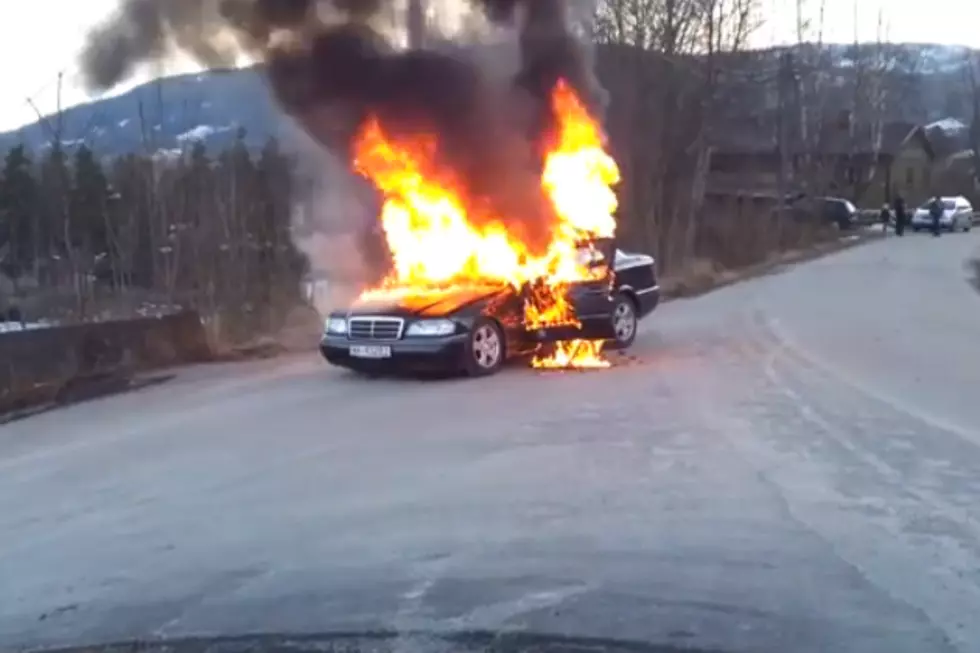 Firefighters Accidentally Send Flaming Car Downhill [VIDEO]