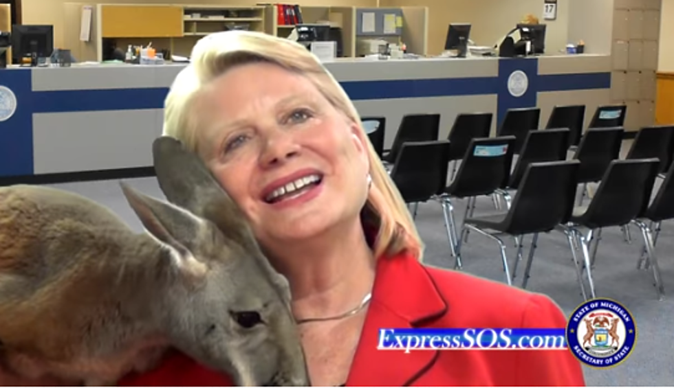 Michigan Secretary of State Raps with Kangaroo in a REALLY BAD New Commercial [VIDEO]