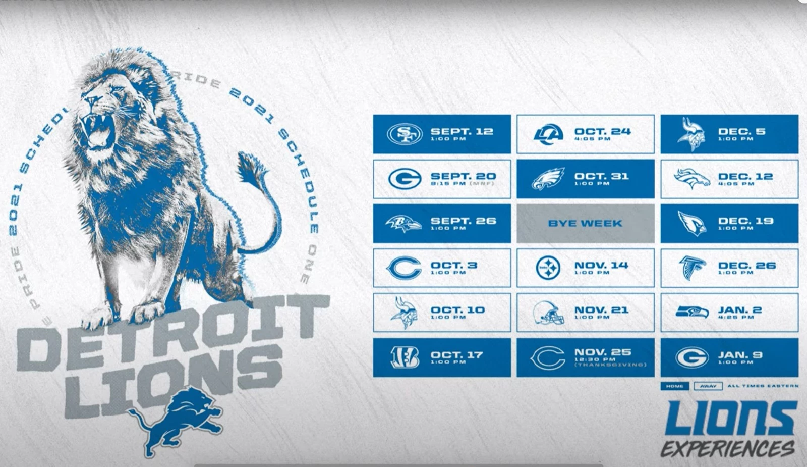 Detroit Lions Reveal 2021 Schedule & Will Start Without Their First Round  Draft Pick