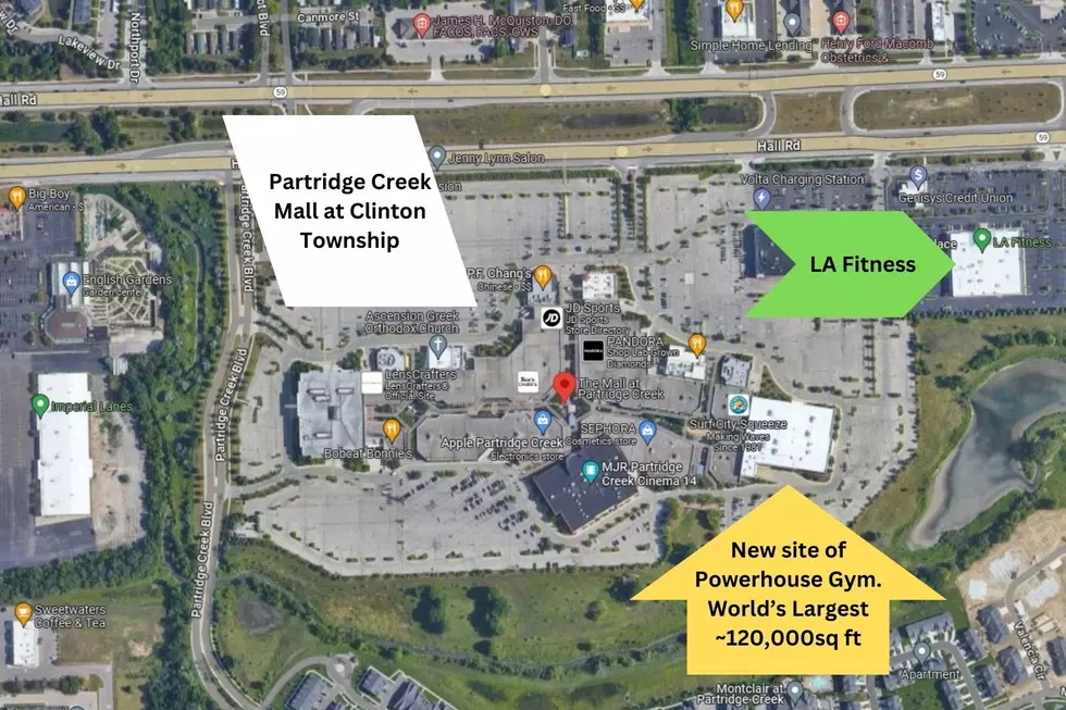 Partridge Creek Mall Map. Credit: Google Maps, Canva