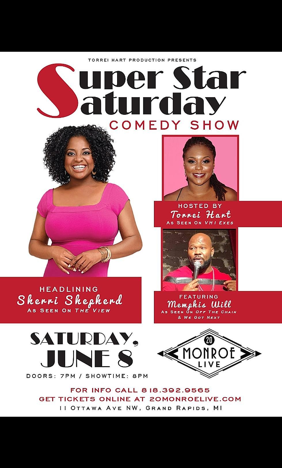 Win Tickets to Torrei Hart Production Presents Super Star Comedy Show ft. Sherri Shepherd with Memphis Will @ 20 Monroe Live