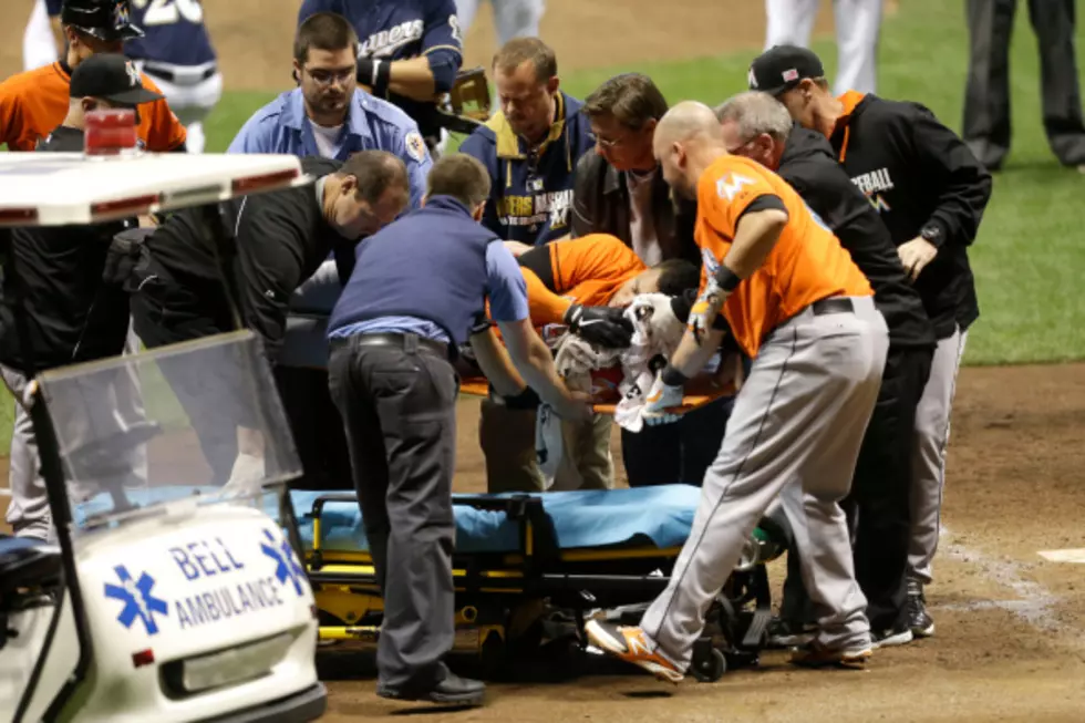 Giancarlo Stanton Carted Off After Getting Hit In Face By Pitch [VIDEO]