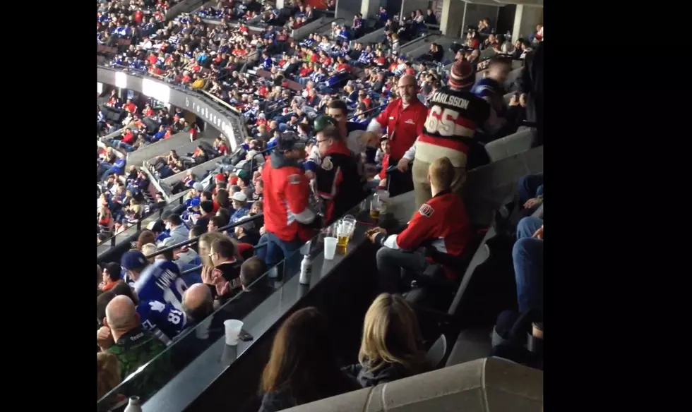 Fight Breaks Out at Hockey Game, Fans Tackled Down Flight of Stairs