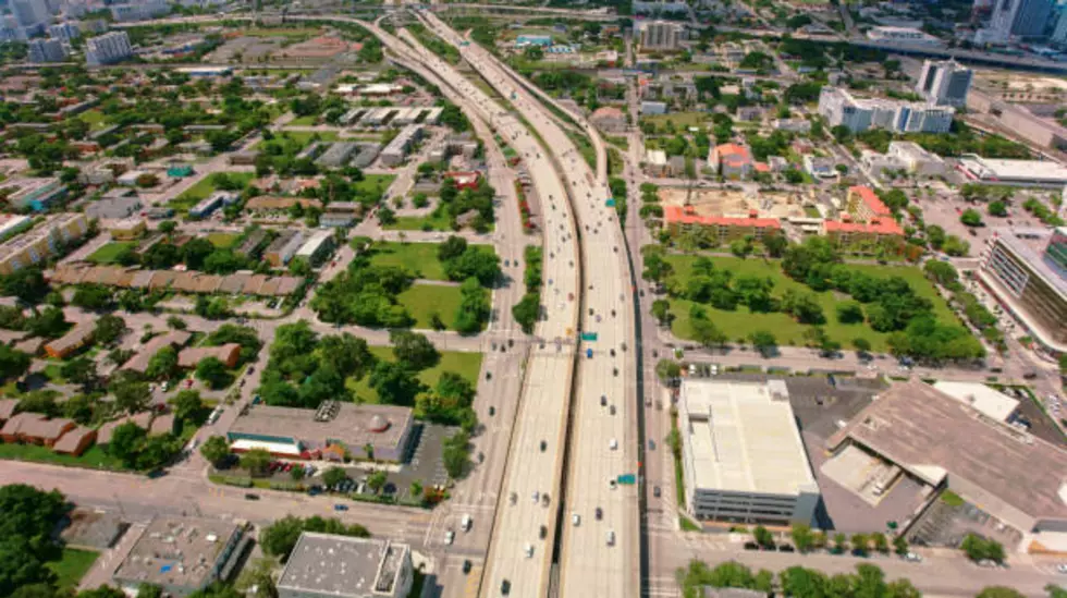 Aerial view of traffic moving on Interstate 95, Miami, Florida, USA.