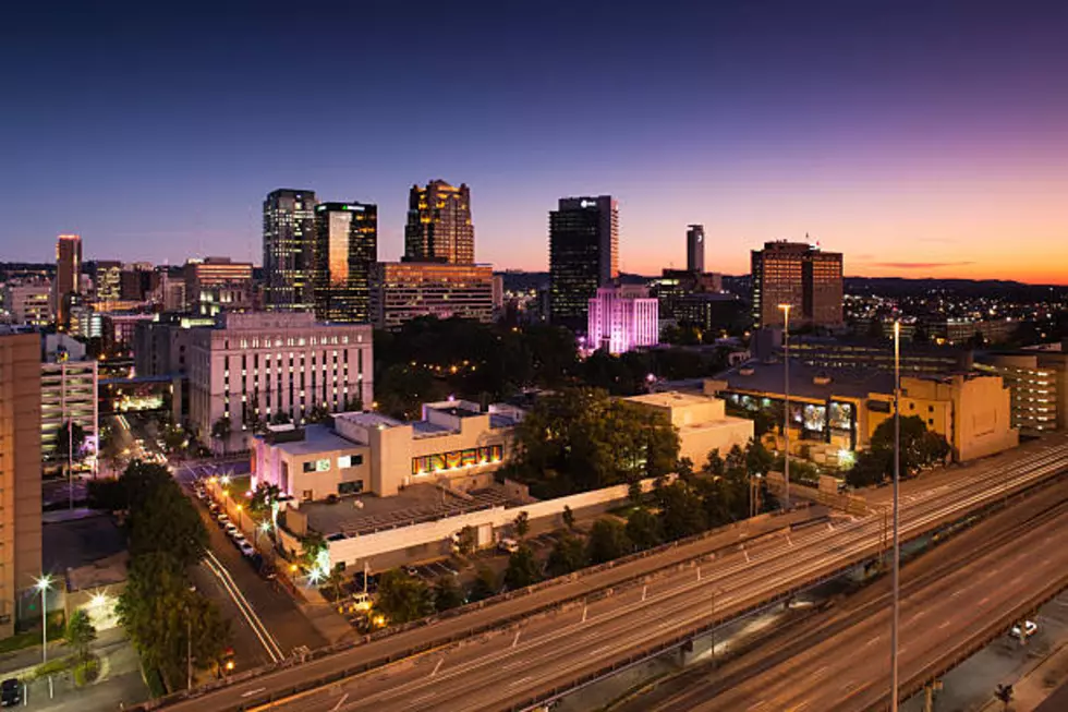 USA, Alabama, Birmingham, high angle view above Rt. 20/59, dusk