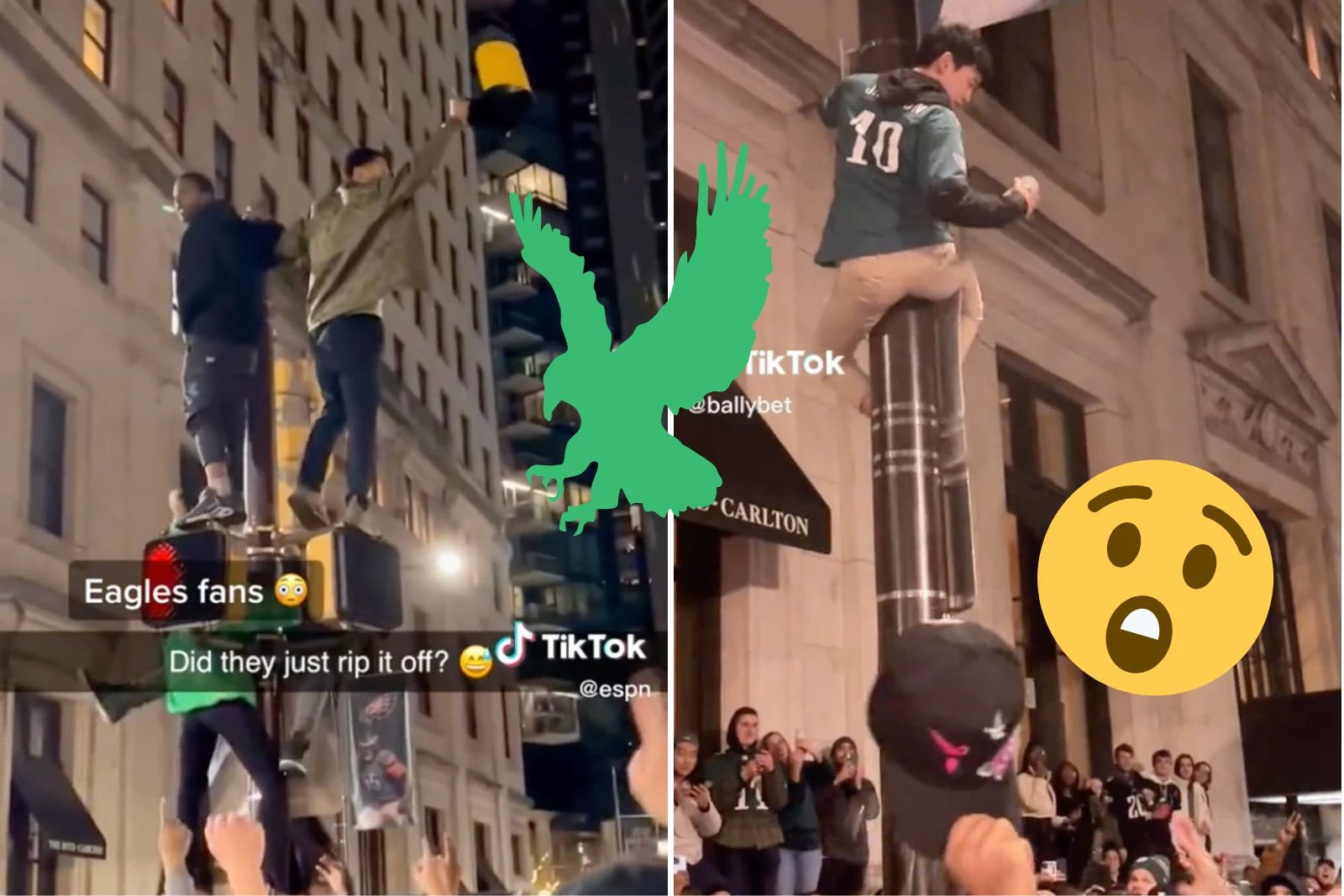 Eagles Fans Climb Poles After NFC Championship in Philadelphia