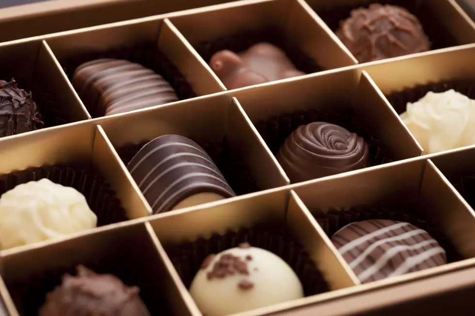Macro close-up of a gift box of gourmet chocolates.