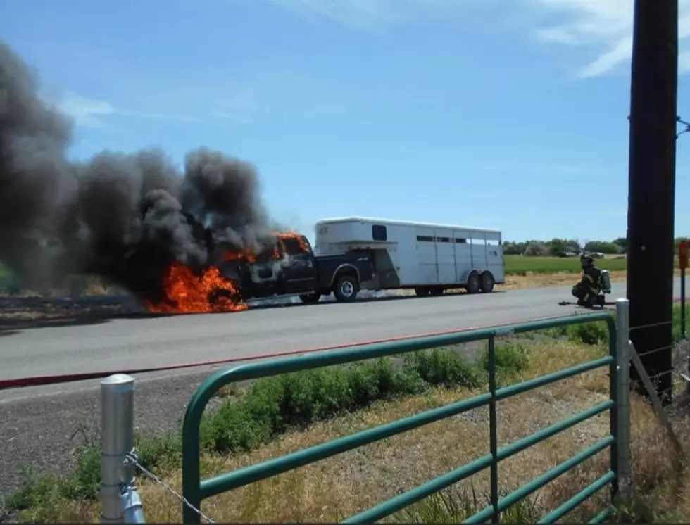 Pickup Pulling Horse Trailer Catches Fire near Buhl, Sunday