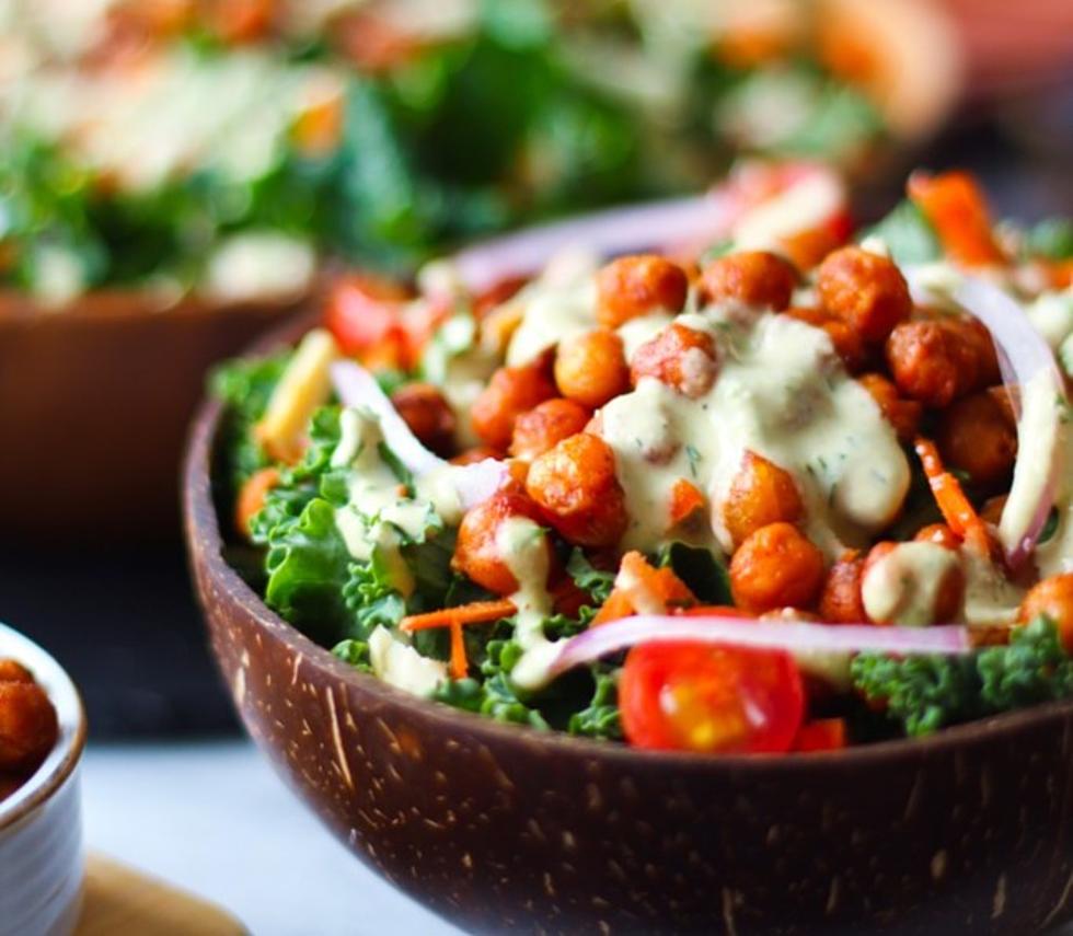 Crispy Buffalo Chickpea Salad with Tahini Ranch Dressing