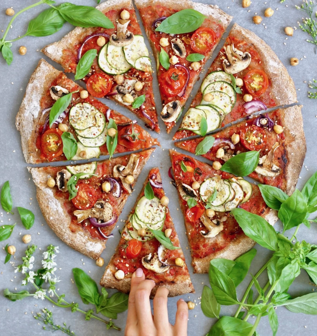 Healthy Vegan Pizza Topped with Zucchini and Fresh Vegetables | The Beet