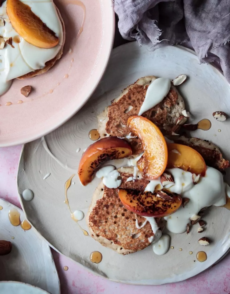GF and Vegan Recipe: Buckwheat Pancakes with Caramelized Maple Peaches