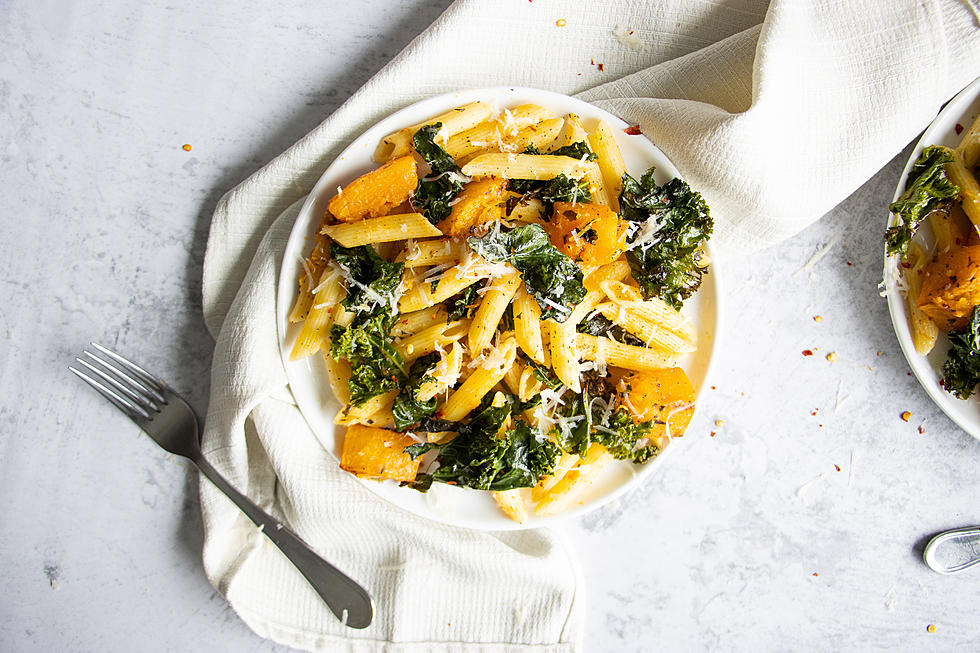 Pumpkin and Crispy Kale Pasta with Vegan Parmesan