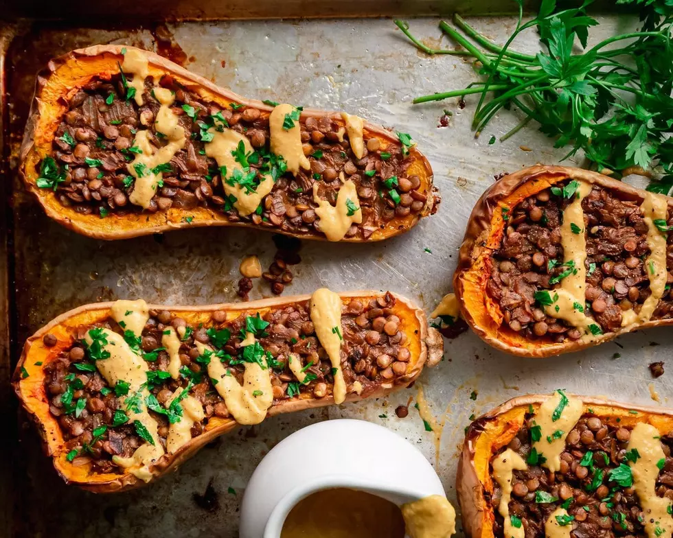 Creamy Vegan Lentil Stuffed Butternut Squash