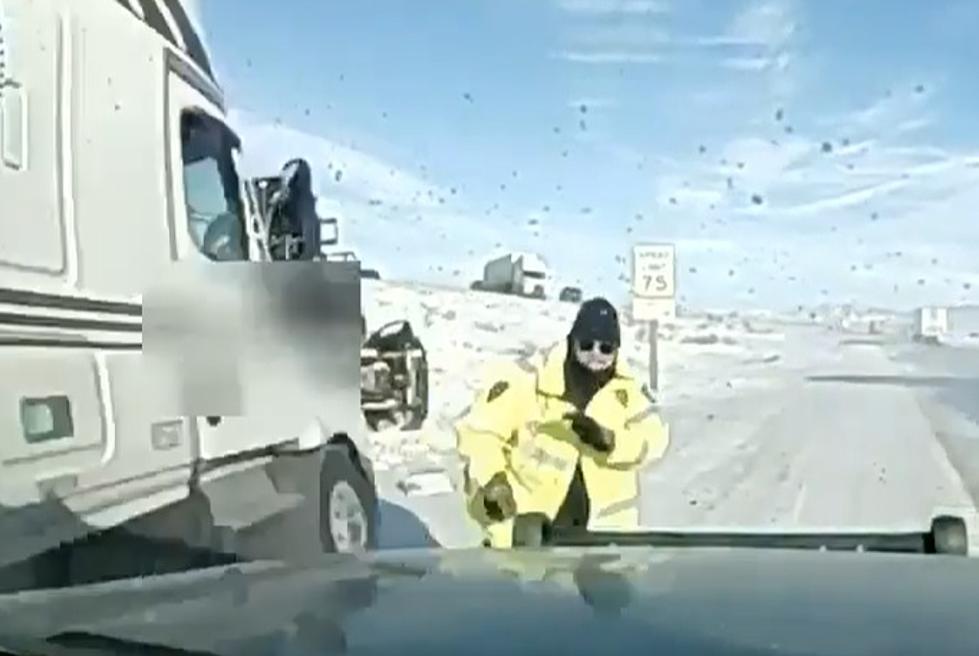 TOO CLOSE! Watch Wyoming Trooper Narrowly Dodge A Truck