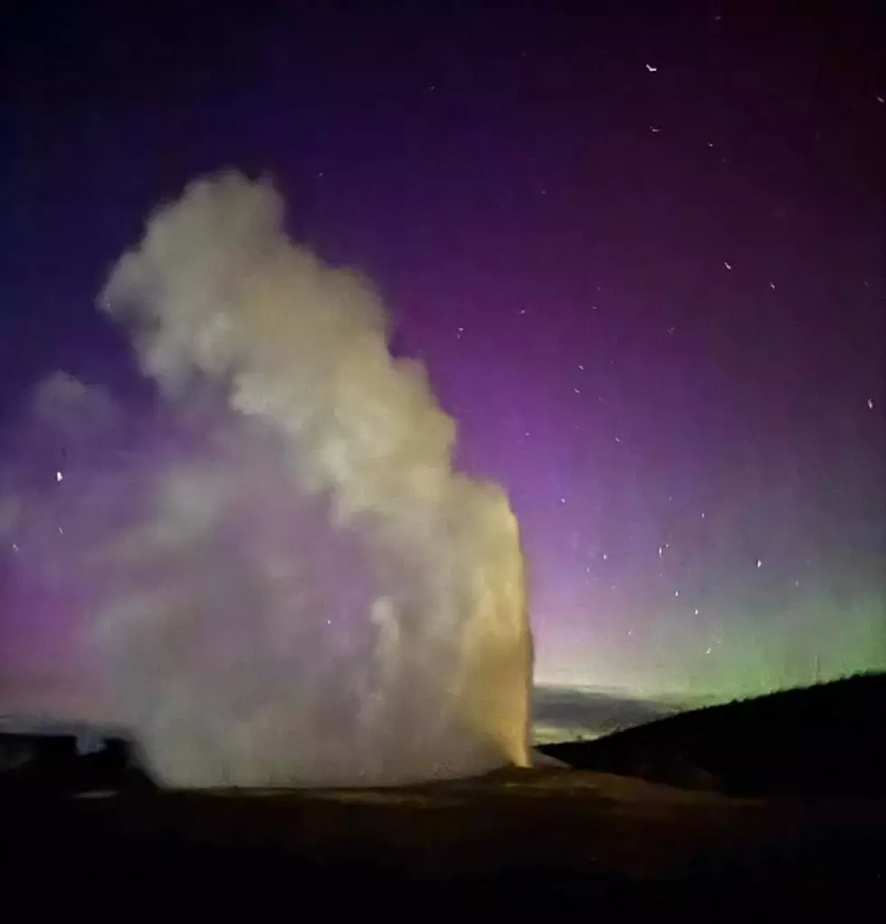 LOOK: Aurora & Old Faithful Captured By Wyoming Photographer