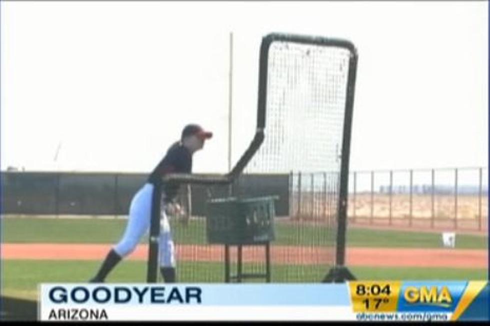 Woman Pitches Batting Practice For The Cleveland Indians