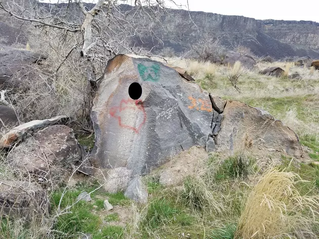 Someone Has Spray-Painted Graffiti on Rocks Near Auger Falls